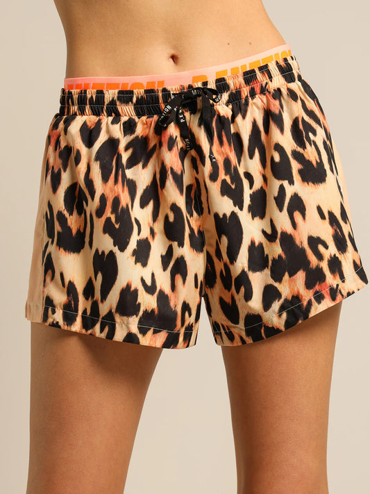 P.E Nation Team Game Shorts in Leopard Animal Print