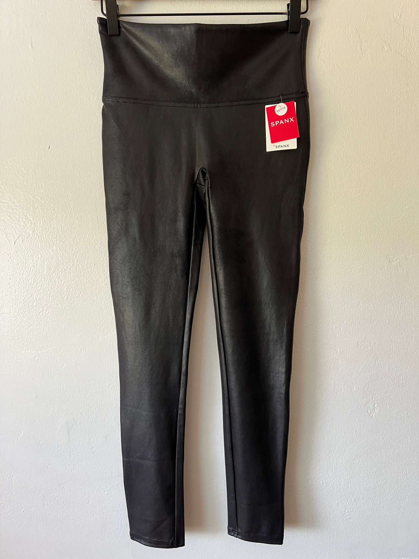 Spanx Faux Leather Leggings in Black with a Metallic Shimmer Finish