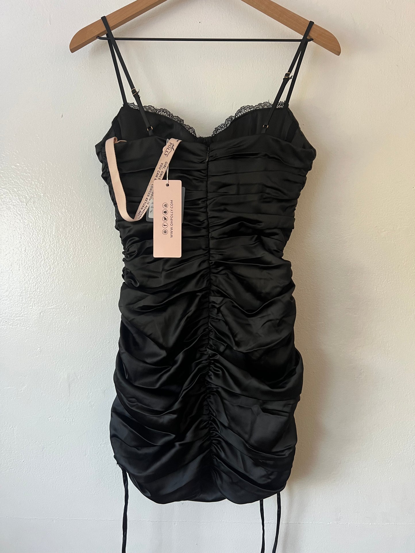 Oh Polly All For You Lace Trim Cowl Neck Satin Mini Dress