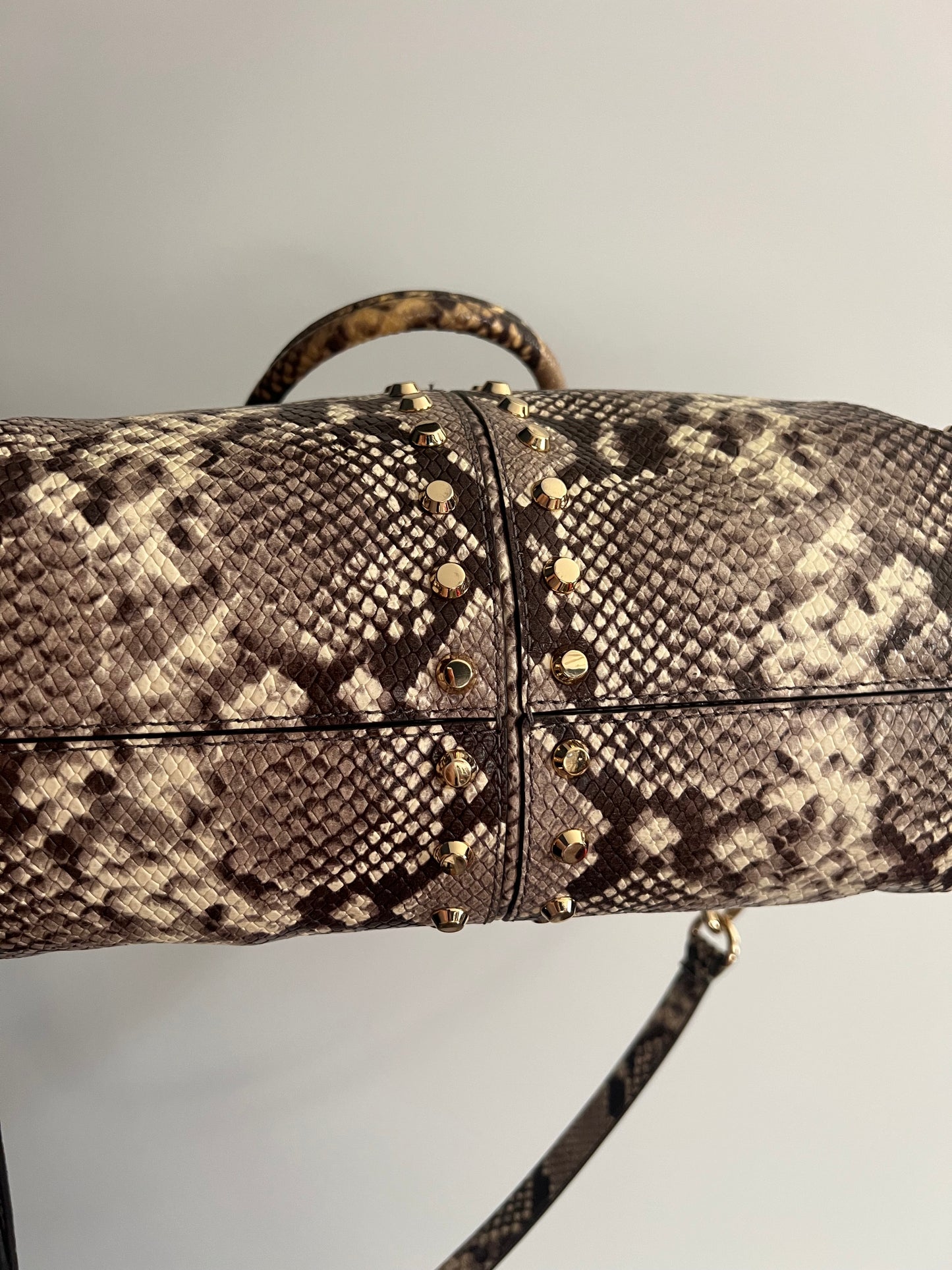 Michael Kors Astor Studded Snake-Embossed Leather Satchel Handbag