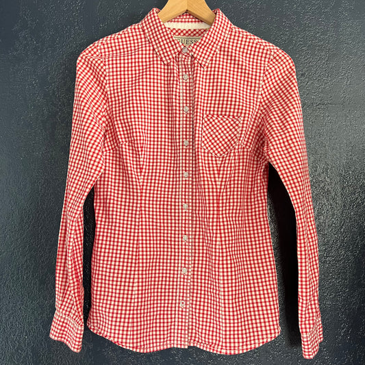 Guess Red Gingham Button-up Long Sleeve Shirt