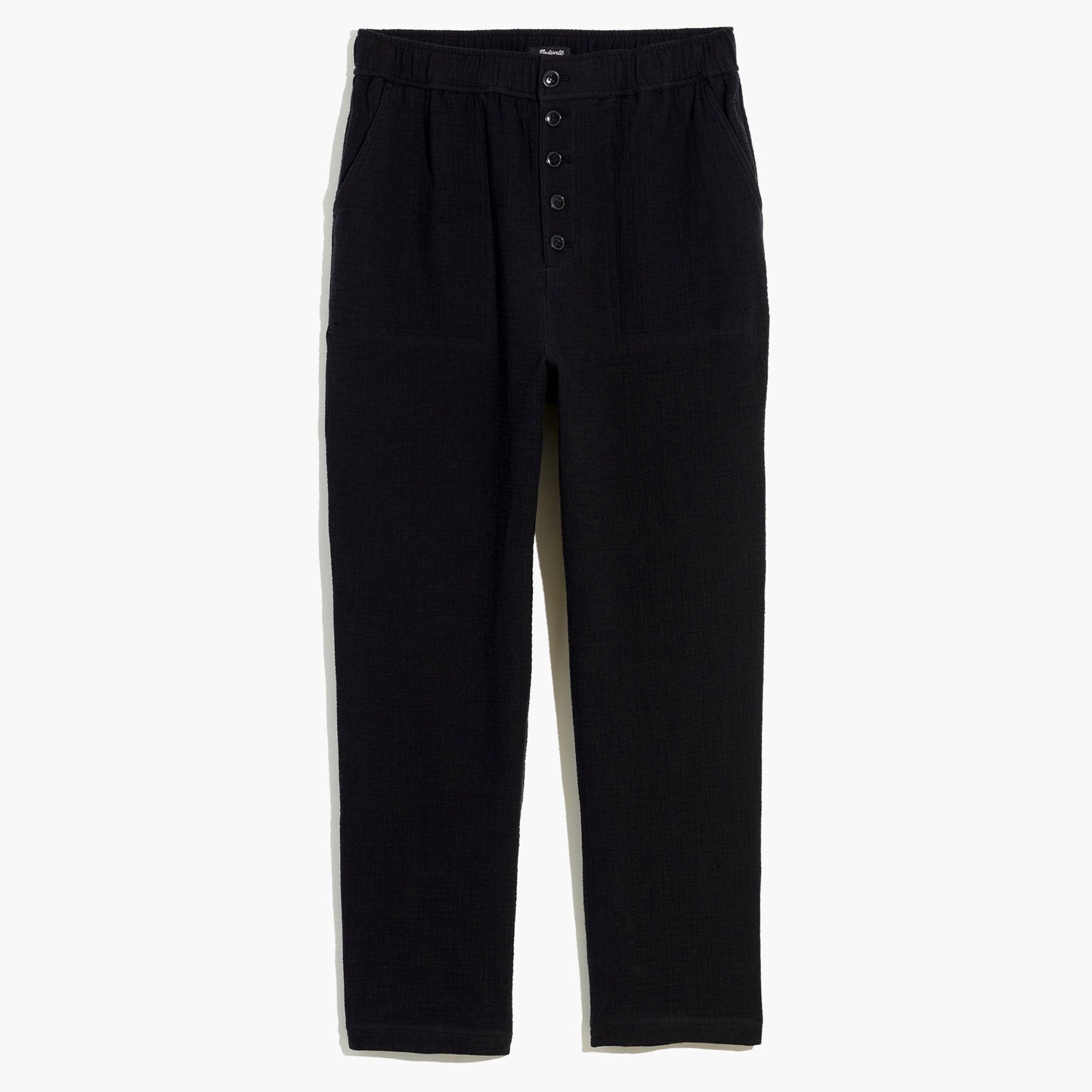 Madewell Cotton-Linen Pull-On High-Rise Tapered Pants: Button-Front Edition