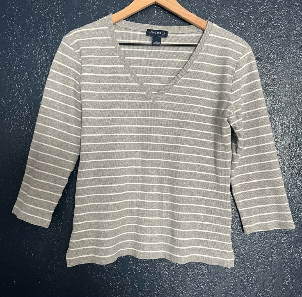 Ann Taylor Vintage Striped V-neck Cotton Shirt