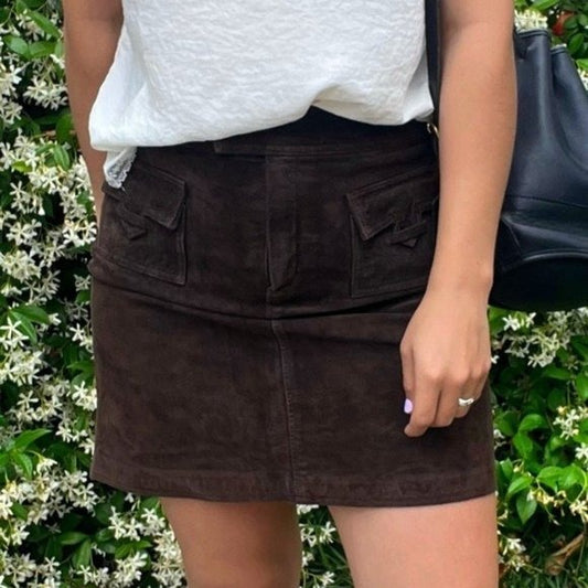 I.E Vintage Genuine Leather Suede Skirt