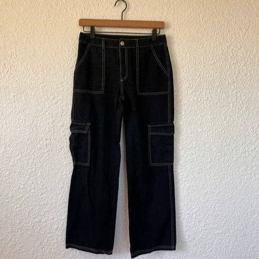 Black Carpenter Pants With White Stitching 100% cotton