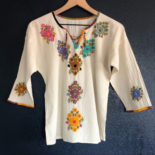 Handmade Traditional Mexican Embroidered Blouse