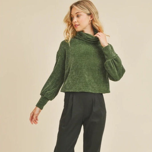 If She Loves Be Gentle Green Waffle Texture Turtleneck Sweater