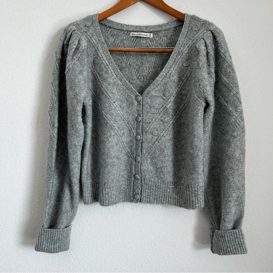 Abercrombie & Fitch Knitted Bubble Sleeve Cardigan Sweater