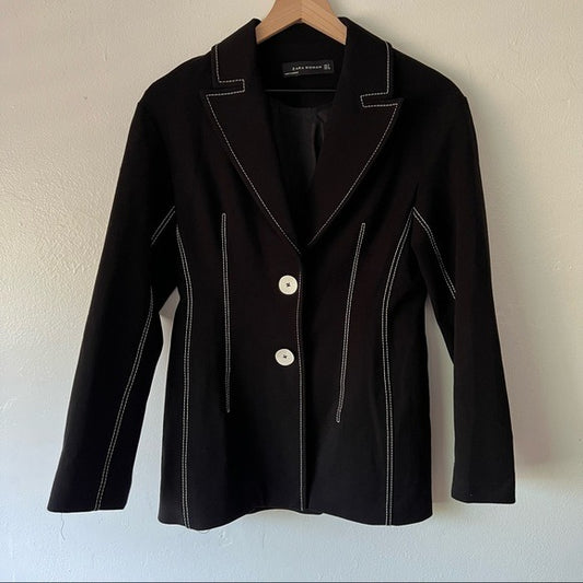 Zara Tailored Black Jacket with Exposed White Stitching