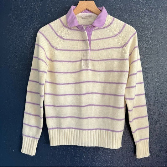 A Fashion Import Vintage Striped Collared Knit Pullover Sweater