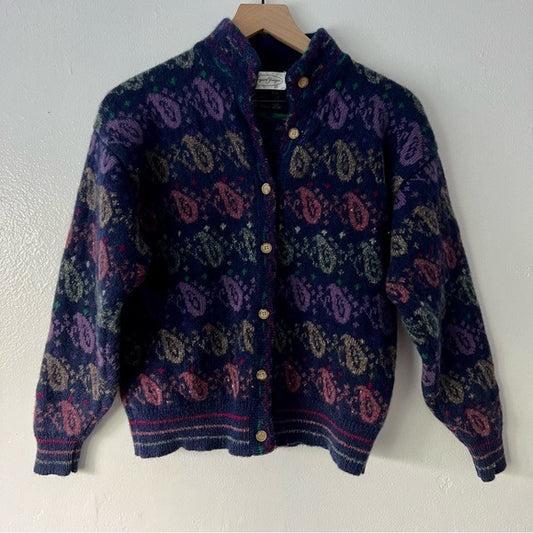 Jayson Younger Vintage Wool Paisley Knit Button-front Cardigan