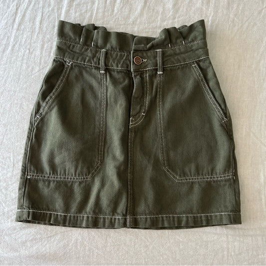 Free People Army Green Paperbag Ruffle Waist Skirt