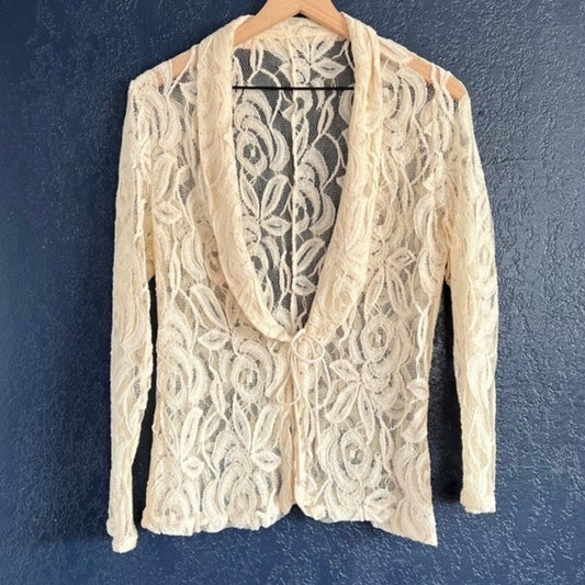Tie Front Lace Long Sleeve Top