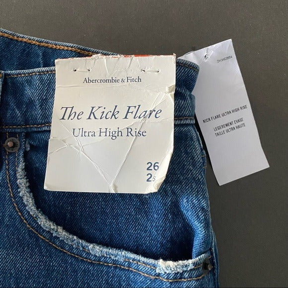 Abercrombie & Fitch Blue Kick Ultra High Exposed Flare Leg Jeans