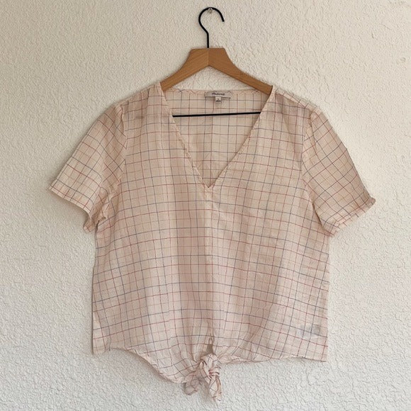Madewell Checkered Tie Front Blouse