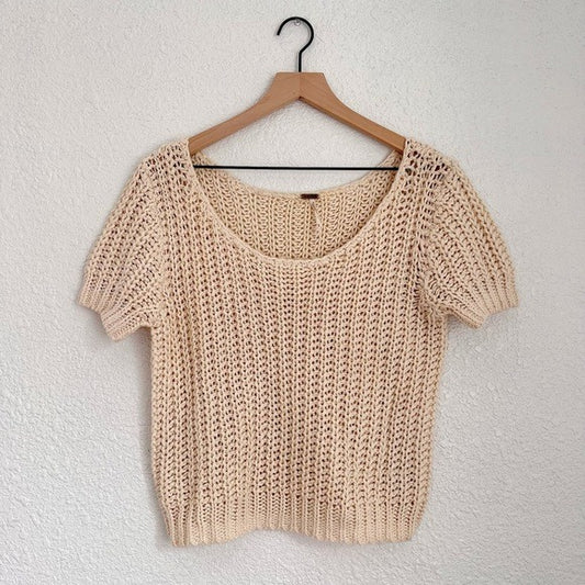 Free People Knitted Mock Neck Short Sleeve Sweater