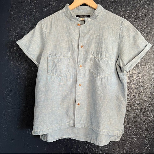 Maison Scotch Chambray Short Sleeve Button-Front Shirt