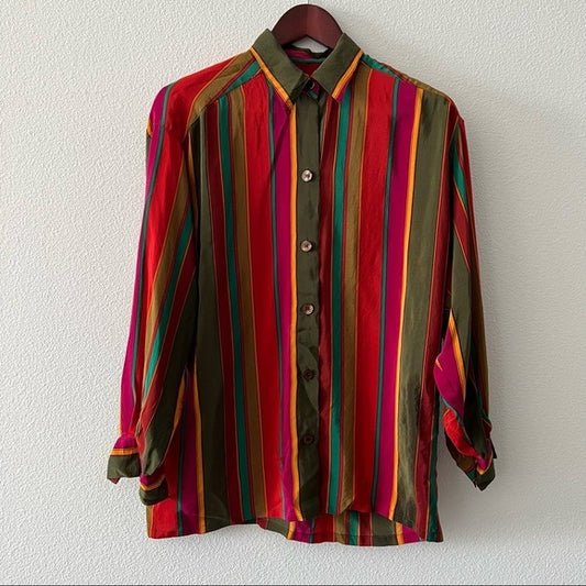 Vintage Linda Allard for Ellen Tracy Striped Silk Button-up Blouse