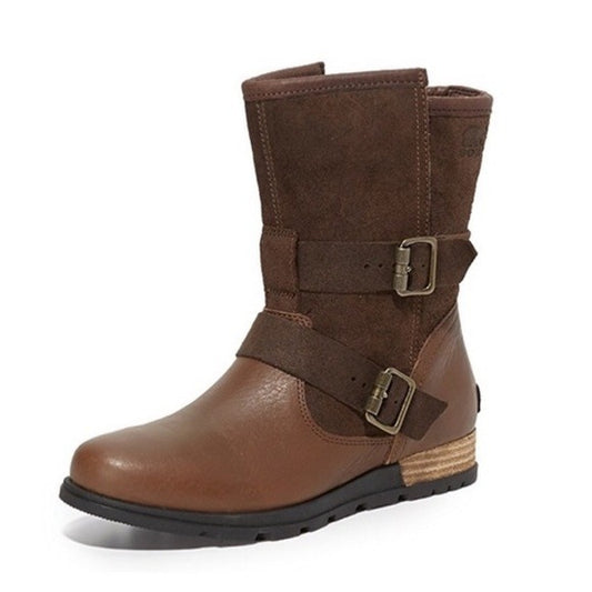 Sorel Major Moto Boots in Grizzly Brown.