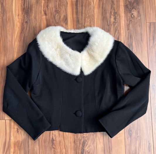 Black Cropped Jacket with Fur Collar